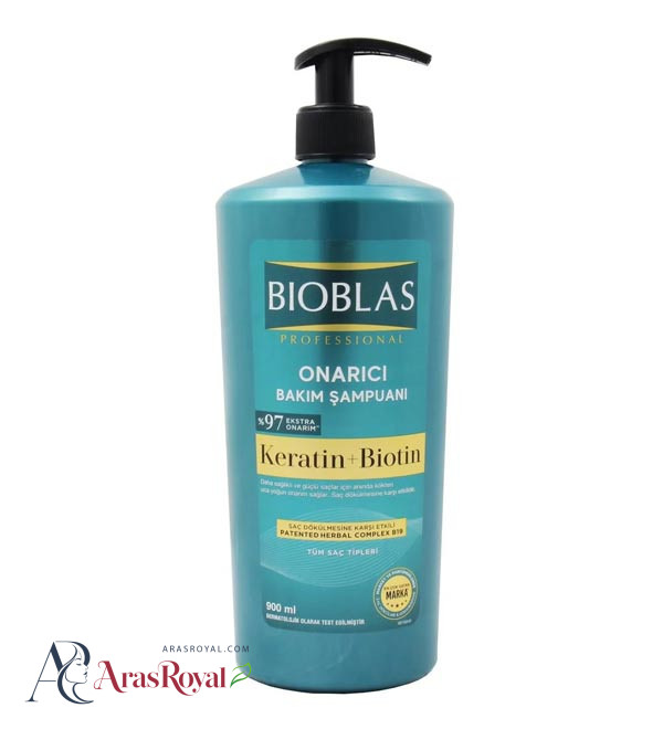 شامپو ترمیم کننده بیوبلاس BIOBLAS حاوی کراتین و بیوتین حجم 900 میل