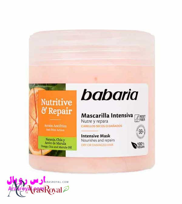 ماسک موی تقویت کننده باباریا babaria موهای خشک و آسیب دیده حجم 400 میل