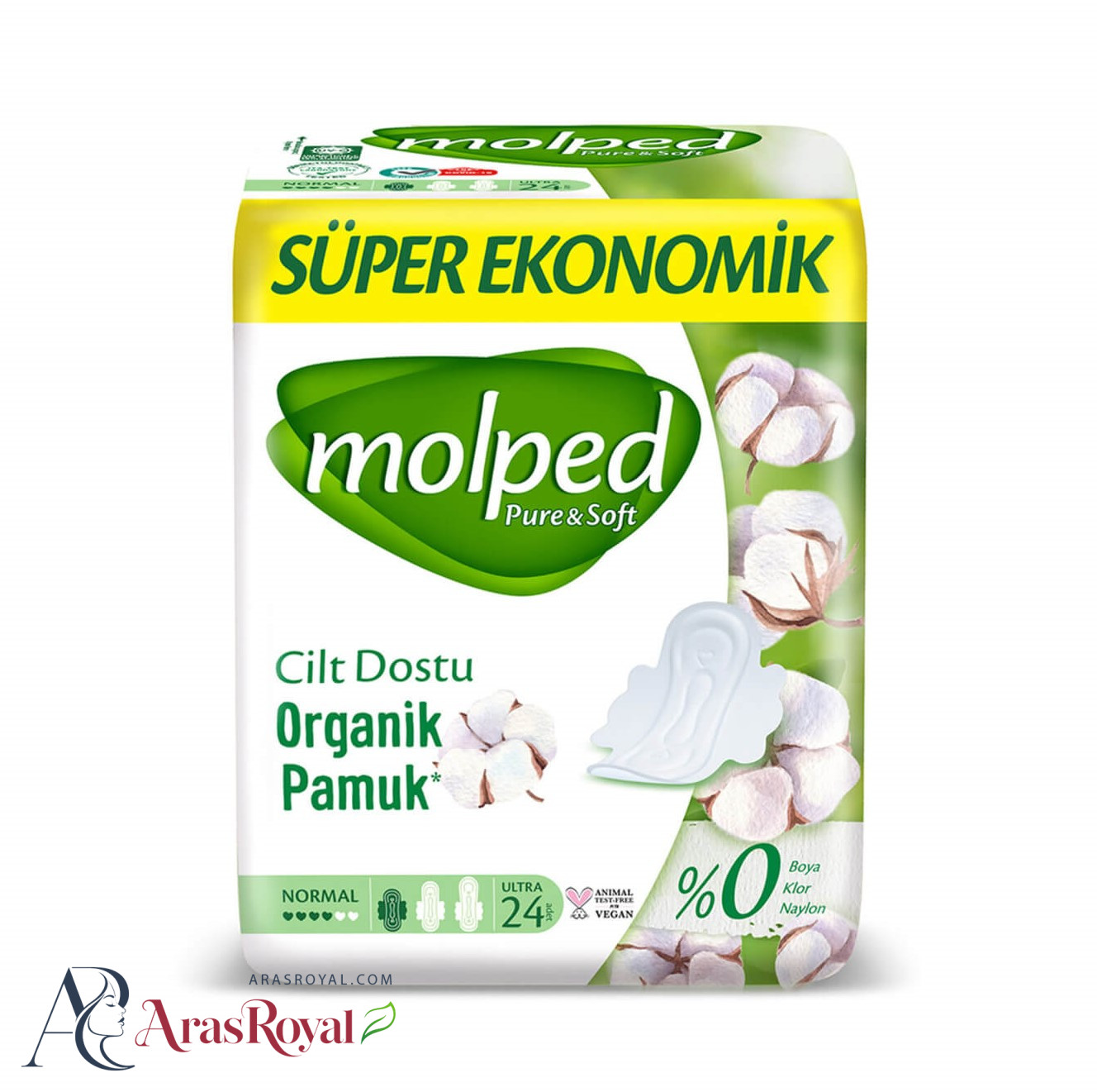 نوار بهداشتی مولپد molped مدل Pure and soft بسته 24 عددی سایز نرمال