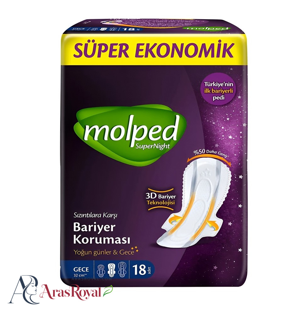 نوار بهداشتی مولپد Molped سایز Extra long مدل superNight بسته 16 عددی