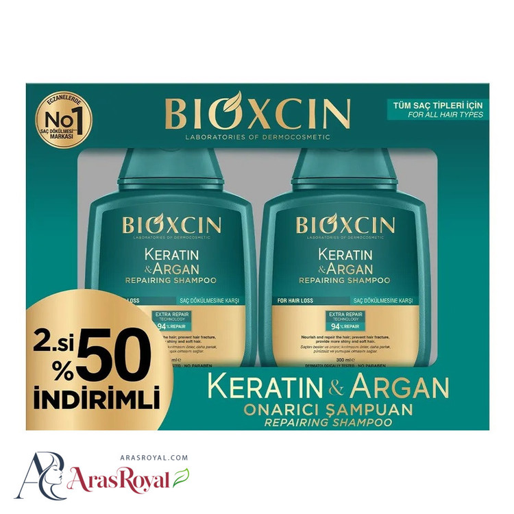 پک 2 عددی شامپو بیوکسین BIOXCIN حاوی روغن آرگان و کراتین حجم 300 میل