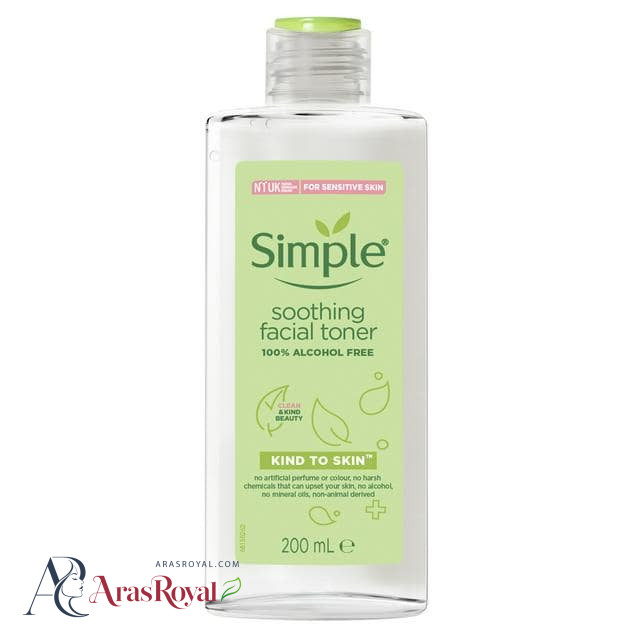 تونر سیمپل تسکین دهنده انواع پوست حاوی ویتامینB5 حجم 200 میل Simple facial toner