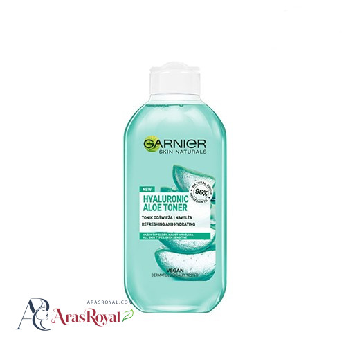 تونر گارنیر حاوی الوئه ورا و هیالورونیک اسید آبرسان و مرطوب کننده حجم 200 میل GARNIER HYALURONIK ALOE