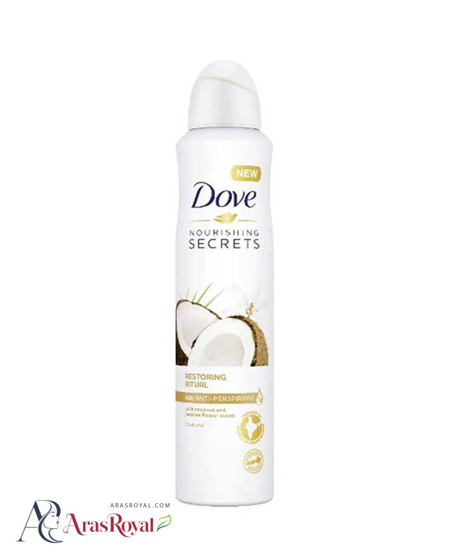 اسپری ضد تعریق زنانه داو Dove مدل coconut and jasmine flower حجم 250 میل