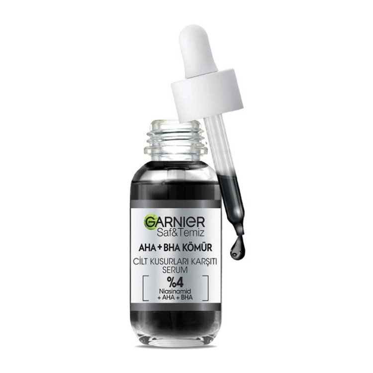 سرم لایهبردار و پاککننده منافذ گارنیر AHA + BHA Charcoal حجم 30 میلیلیتر اورجینال ضد جوش، ضد لک و کوچککننده ظاهر منا