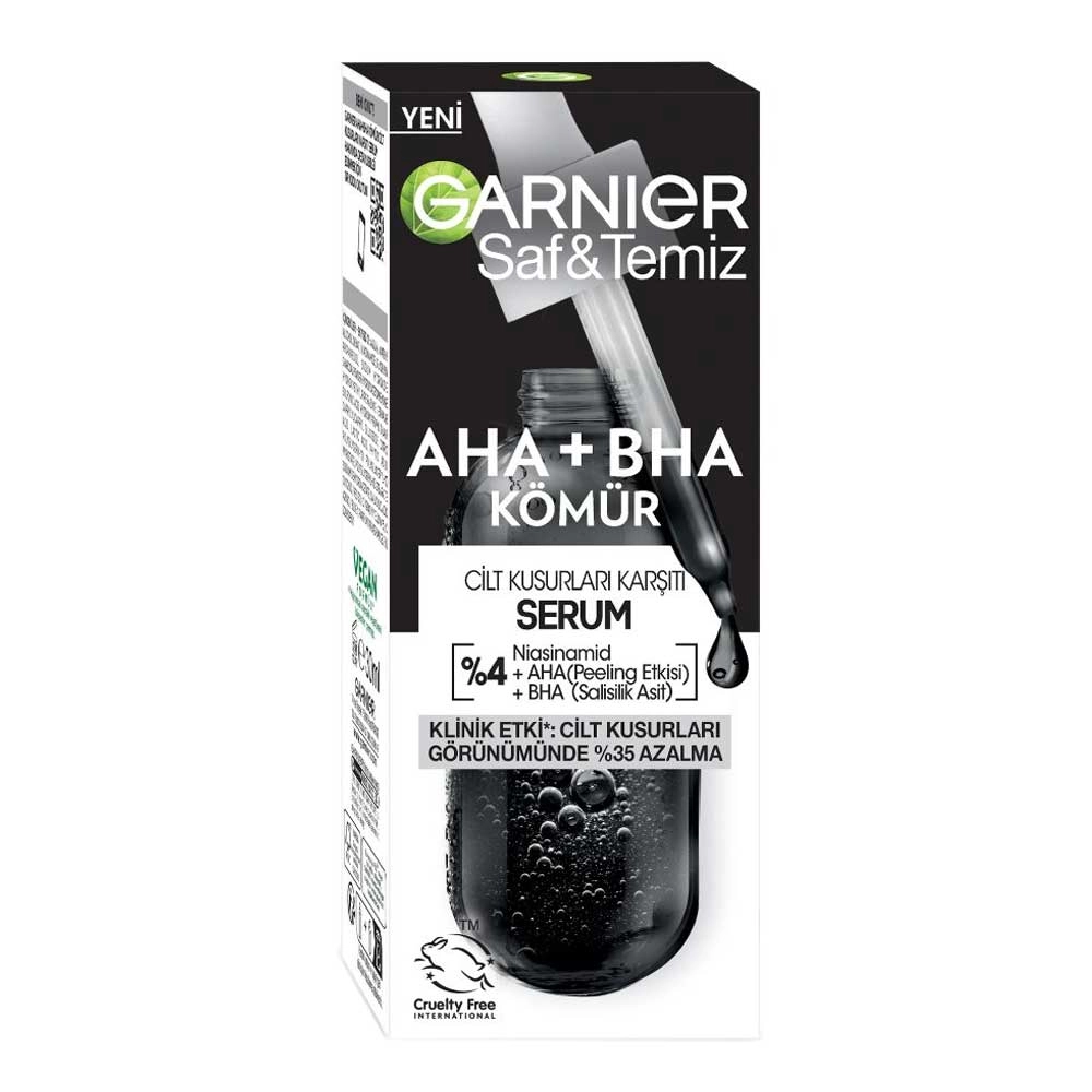 سرم لایهبردار و پاککننده منافذ گارنیر AHA + BHA Charcoal حجم 30 میلیلیتر اورجینال ضد جوش، ضد لک و کوچککننده ظاهر منا