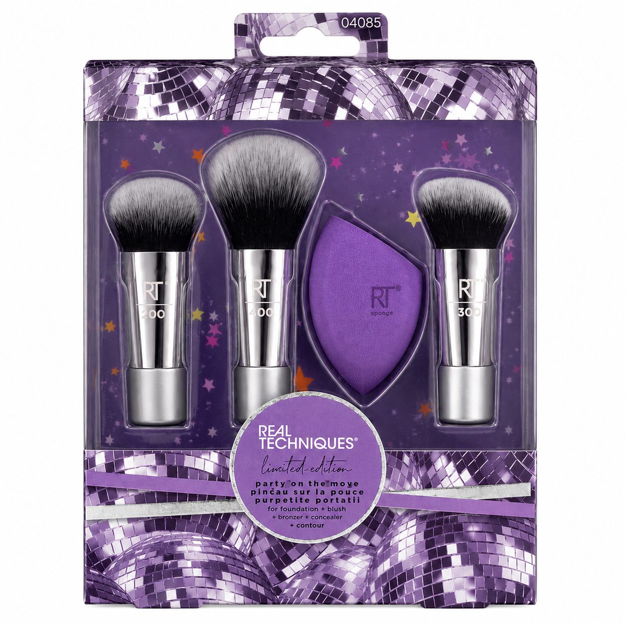 ست براش آرایشی مسافرتی ریل تکنیکس مدل Sparkle On-The-Go کد 04085 اورجینال Real Techniques | 3 براش و اسفنج آرایشی (واردا