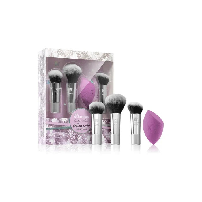 ست براش آرایشی مسافرتی ریل تکنیکس مدل Sparkle On-The-Go کد 04085 اورجینال Real Techniques | 3 براش و اسفنج آرایشی (واردا
