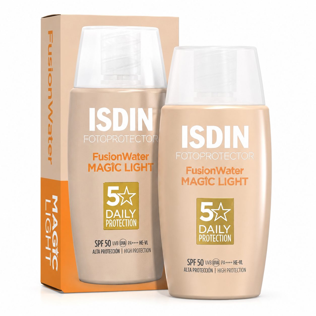 ضد آفتاب فلوئیدی رنگی ایزدین Fusion Water MAGIC Light SPF50 حجم 50 میل اورجینال پوشش طبیعی و یکدستکننده پوست