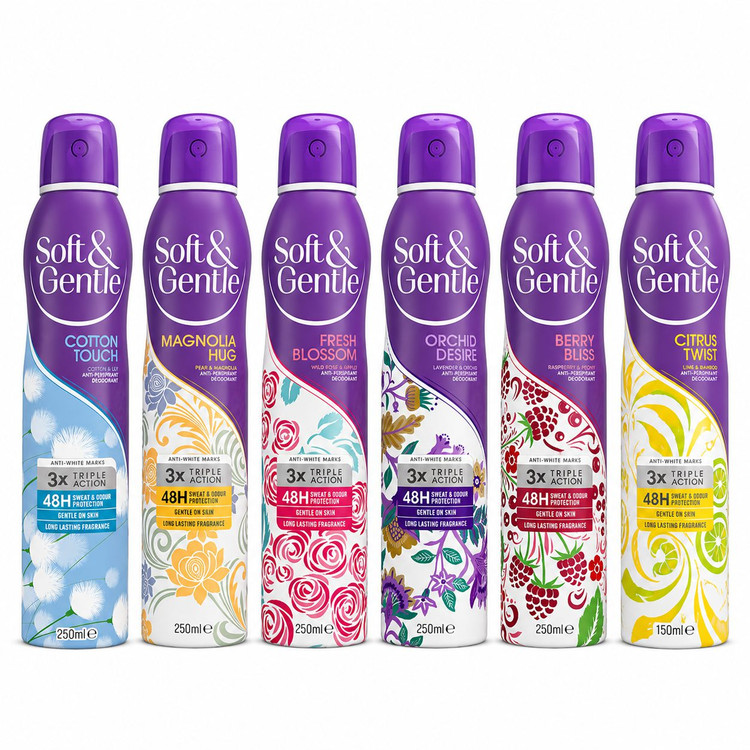 اسپری ضد تعریق زنانه سافت اند جنتل حجم 250 میل اورجینال Soft & Gentle Anti-Perspirant Spray 250ml واردات قانونی ارسا