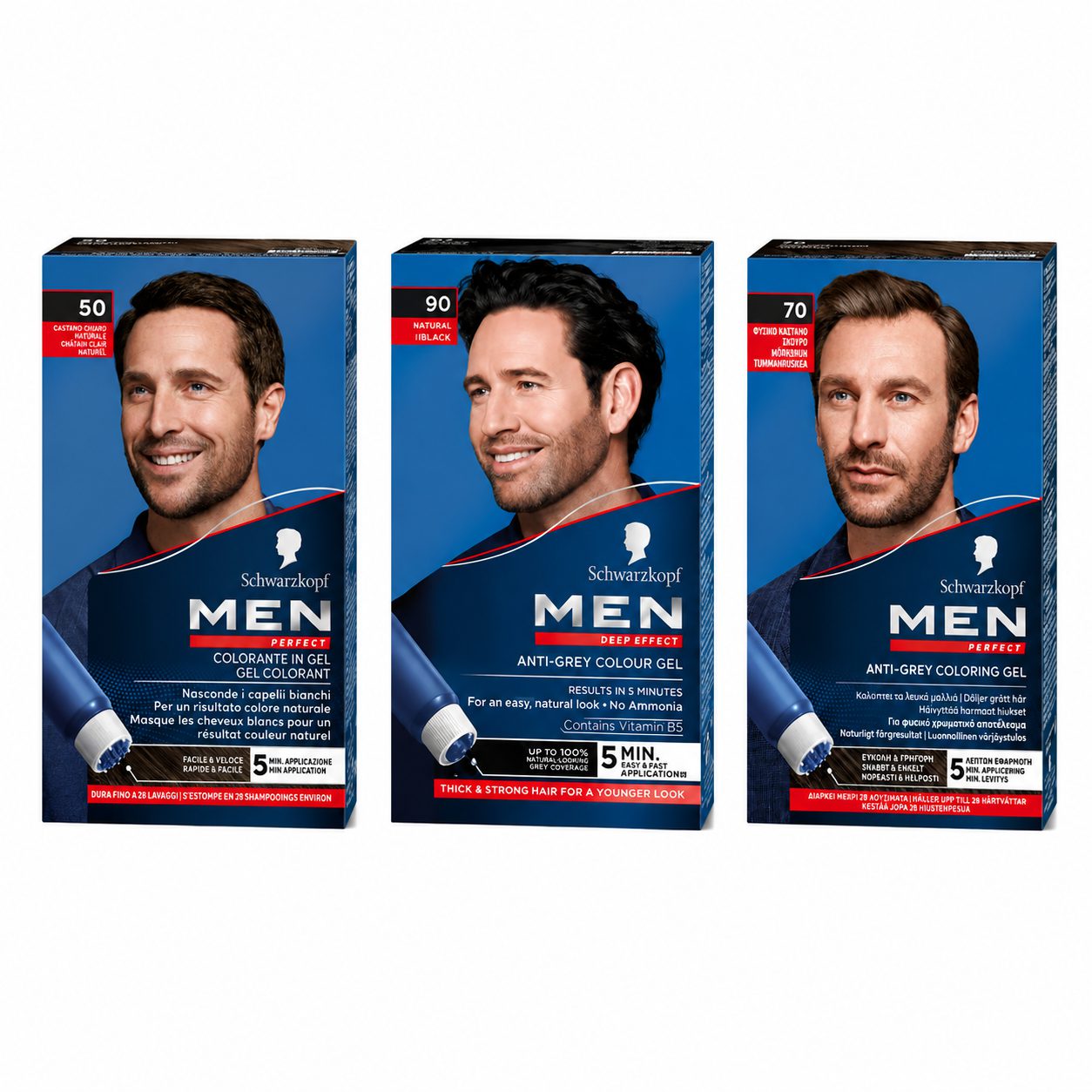 رنگ مو ژلی مردانه شوارتسکف MEN Perfect مدلهای 50، 70 و 90 پوششدهی موهای سفید Anti-Grey Coloring Gel - Natural Black &a