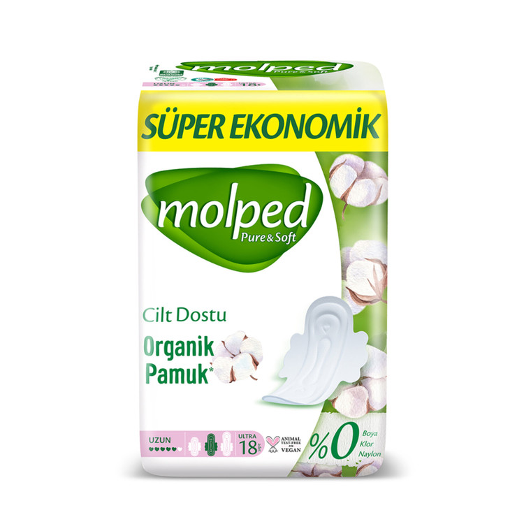 نوار بهداشتی سوپر اکونومیک شبانه ارگانیک پنبه مولپد Molped Pure & Soft Super Ekonomik Organic Cotton Ultra Night Pad