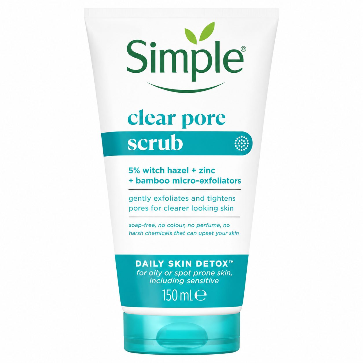 اسکراب پاککننده و تصفیهکننده منافذ سیمپل کلیر پور Simple Clear Pore Scrub 5% Witch Hazel + Zinc + Bamboo Micro-Exfolia