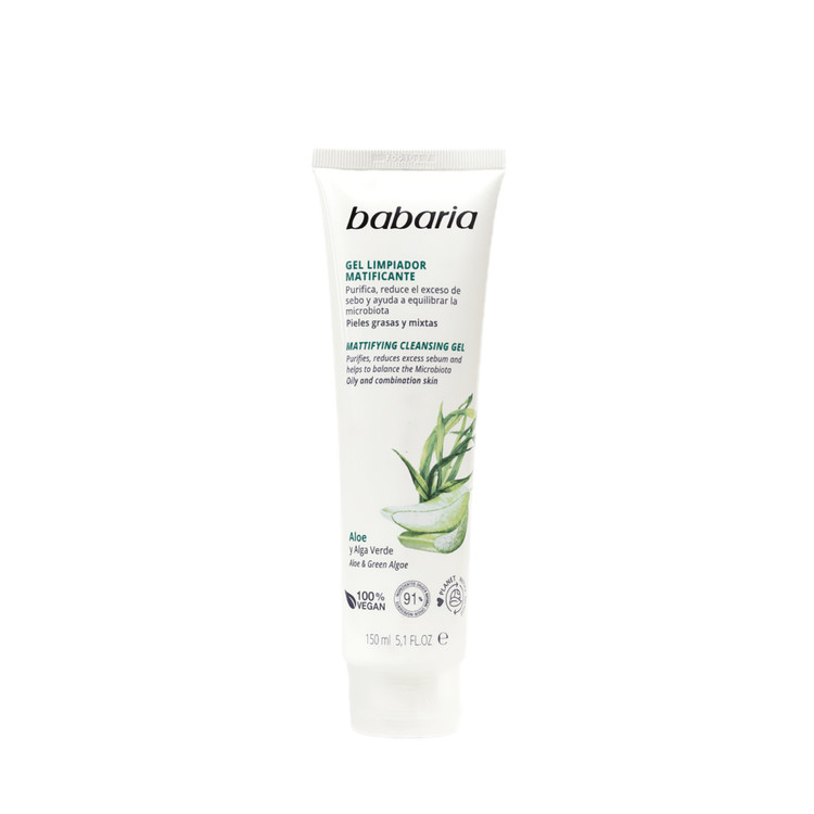 ژل شستشوی صورت کنترل کننده چربی باباریا با آلوئه ورا و جلبک سبز Babaria Mattifying Cleansing Gel Aloe Vera & Green A