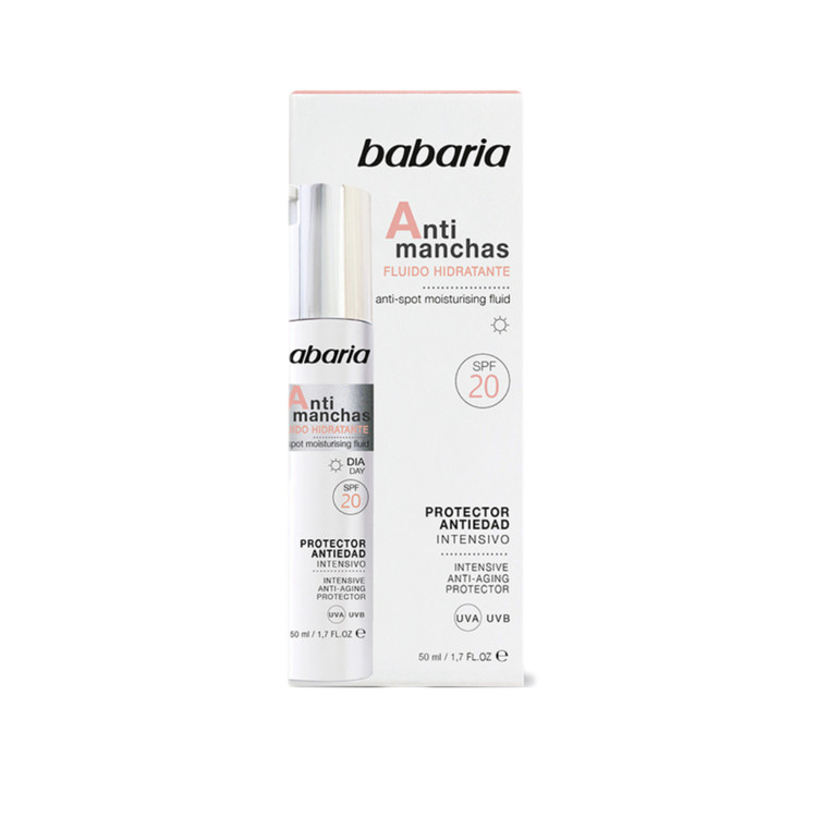 فلوئید ضد لک و ضد چروک صورت باباریا حجم 50 میل اورجینال Babaria Anti Manchas Hidratante Fluido SPF20 50ml