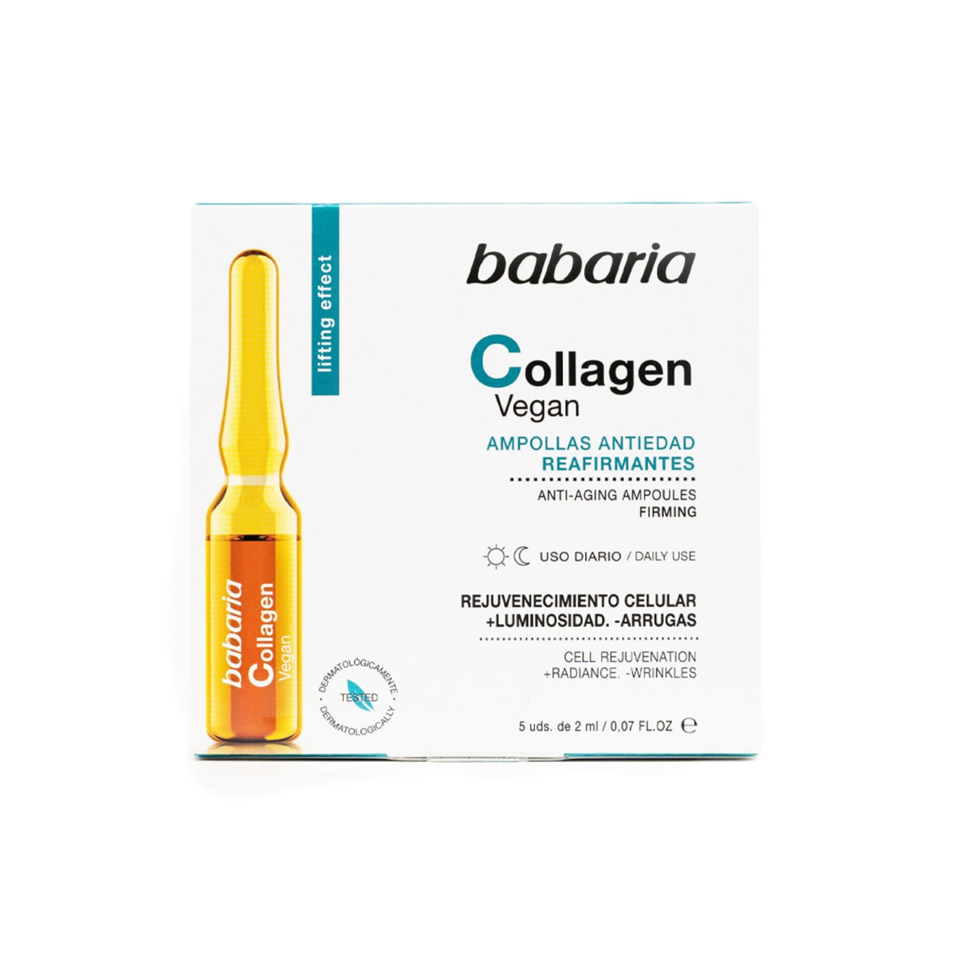 آمپول سفت کننده و ضد چروک باباریا حاوی کلاژن گیاهی بسته 5 عددی اورجینال Babaria Vegan Collagen Anti-Aging Ampoules 5×2ml