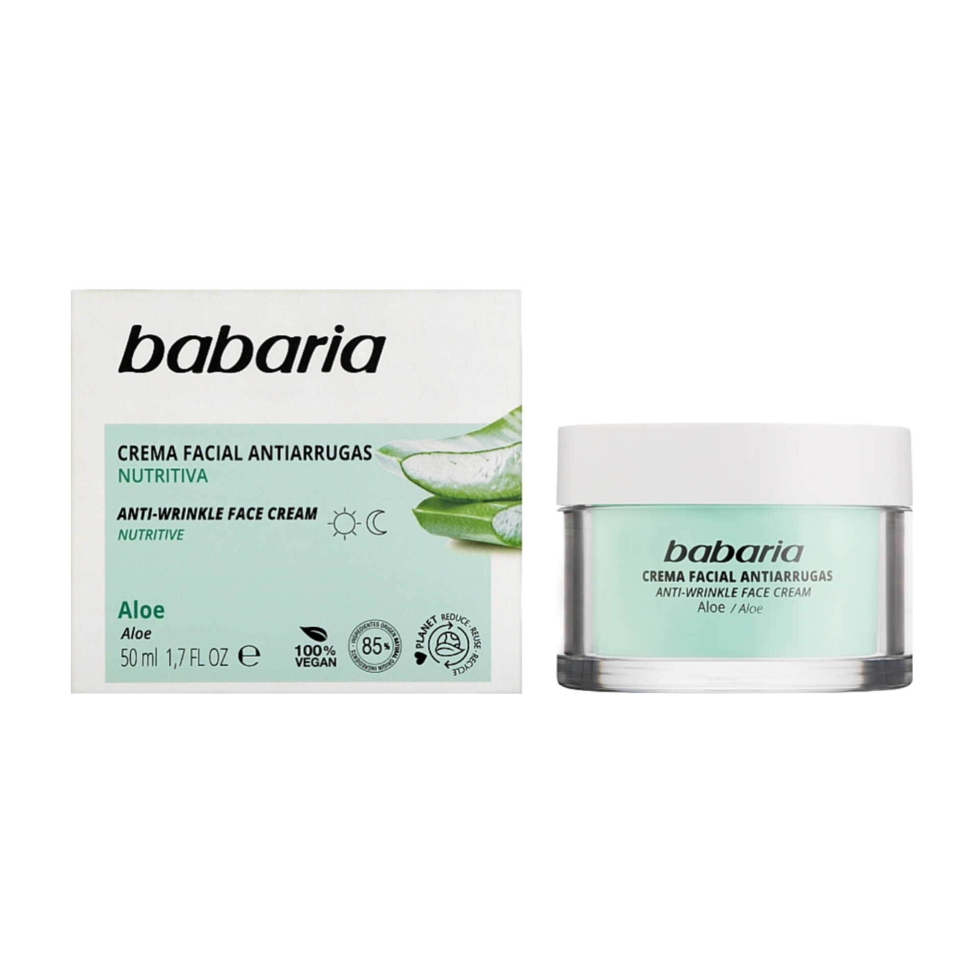 کرم ضد چروک صورت آلوئهورا باباریا حجم 50 میل اورجینال Babaria Aloe Anti-Wrinkle Face Cream 50ml