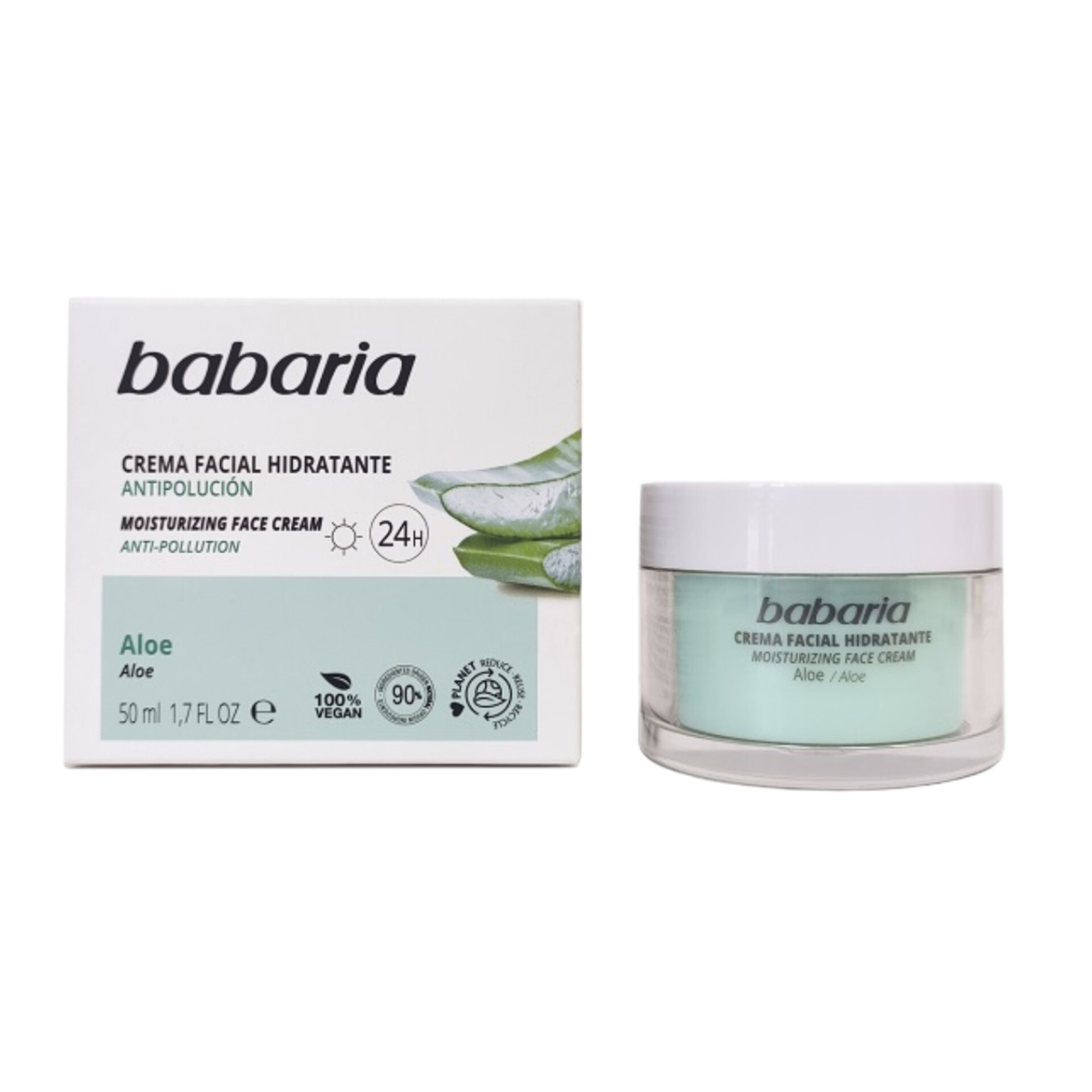 کرم مرطوب کننده و آبرسان 24 ساعته صورت باباریا حاوی آلوئهورا حجم 50 میل اورجینال Babaria Aloe 24H Moisturizing Face Cre