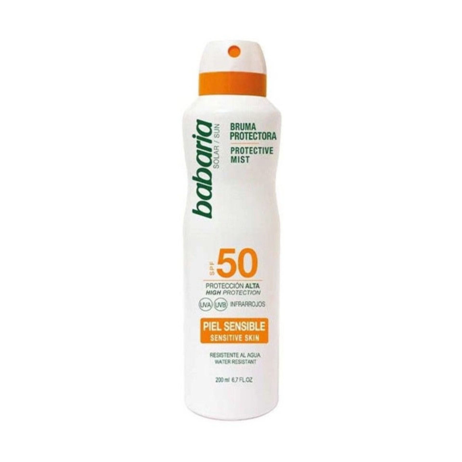 اسپری ضدآفتاب پوست حساس باباریا SPF50 حجم 200 میل اورجینال Babaria Sensitive Skin Sunscreen Spray SPF50 200ml محافظت بال