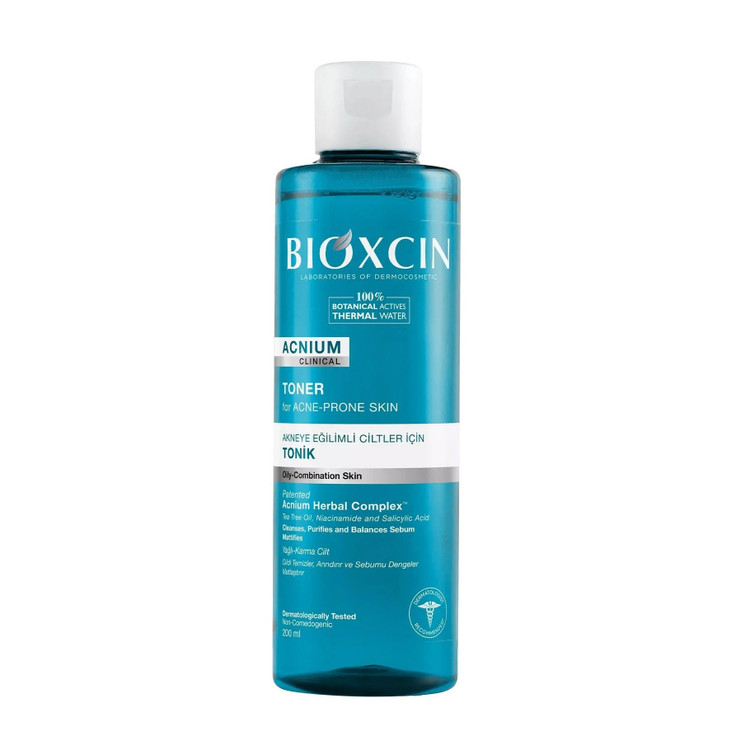 تونر ضد آکنه بیوکسین Acnium Clinical حجم 200 میل اورجینال کنترل چربی، کمک به کاهش جوش و التیام پوست، وگان و بدون پارابن