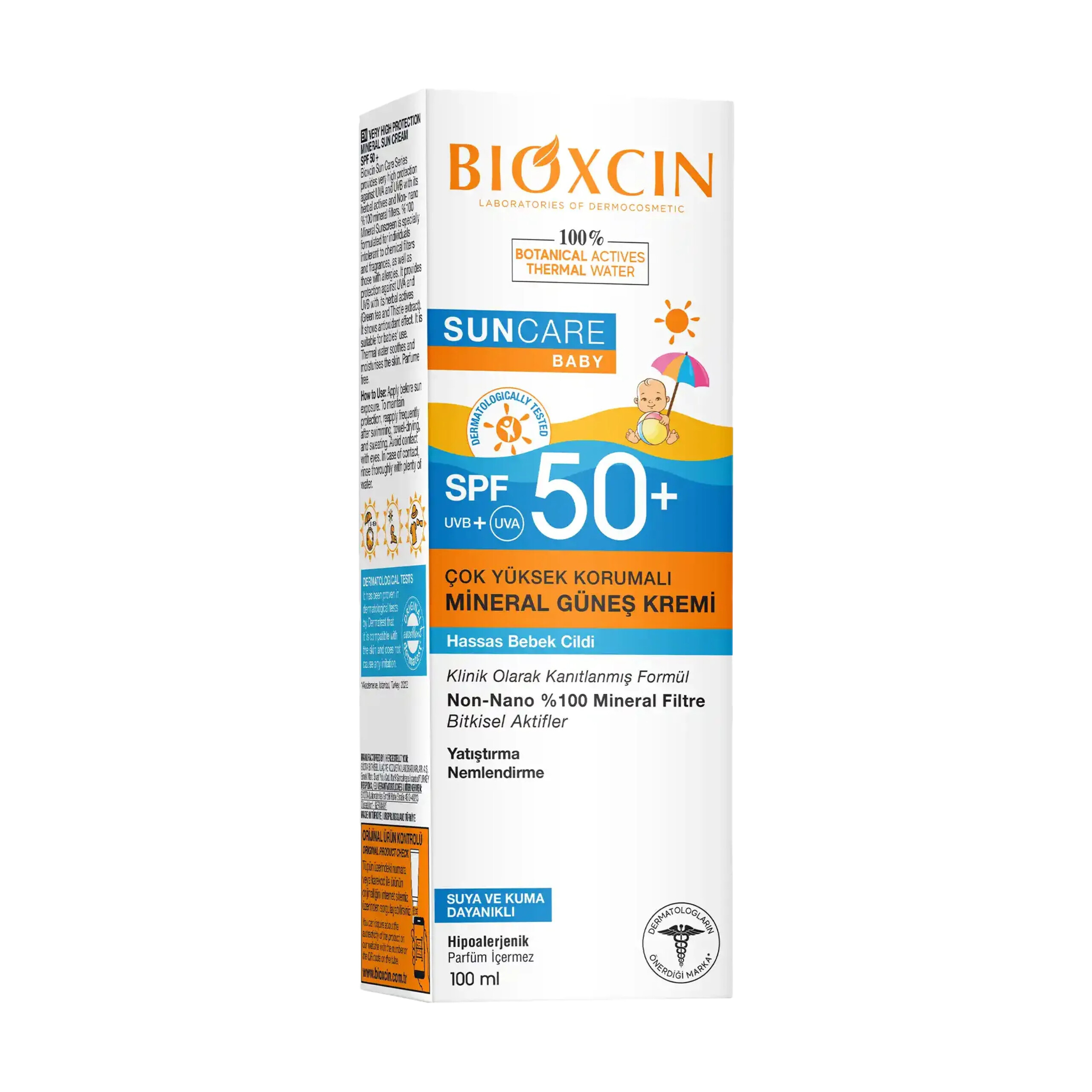 کرم ضد آفتاب مینرال نوزاد بیوکسین Suncare Baby SPF50+ حجم 100 میل اورجینال محافظت بسیار بالا برای پوست حساس نوزاد و کودک