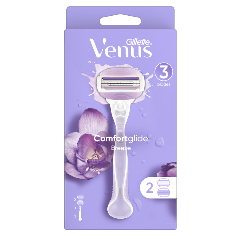 خودتراش زنانه ژیلت Venus ComfortGlide Breeze مدل 3 لبه تیغ اصلاح زنانه با نوار مرطوب معطر اورجینال
