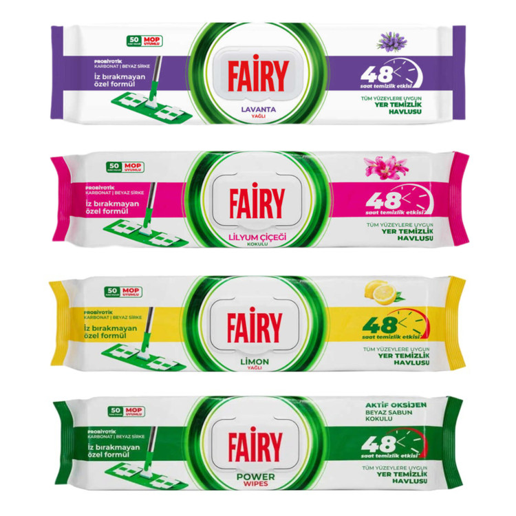 دستمال مرطوب مخصوص طی و زمینشوی فیری Fairy بسته 50 عددی