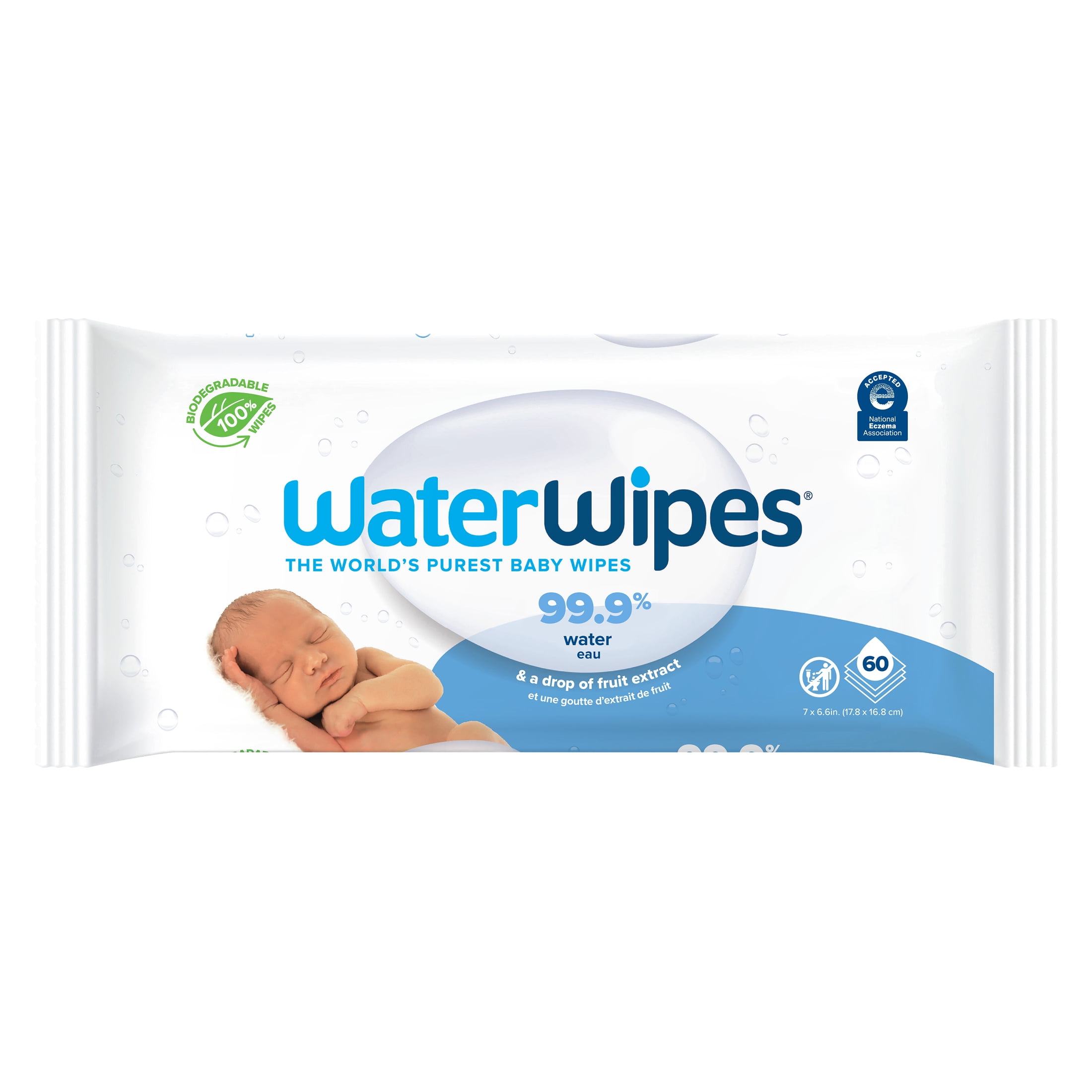 دستمال مرطوب کودک واتر ویپز WaterWipes بسته 60 عددی اورجینال 99.9٪ آب، بدون پلاستیک، بدون عطر و مناسب پوست حساس