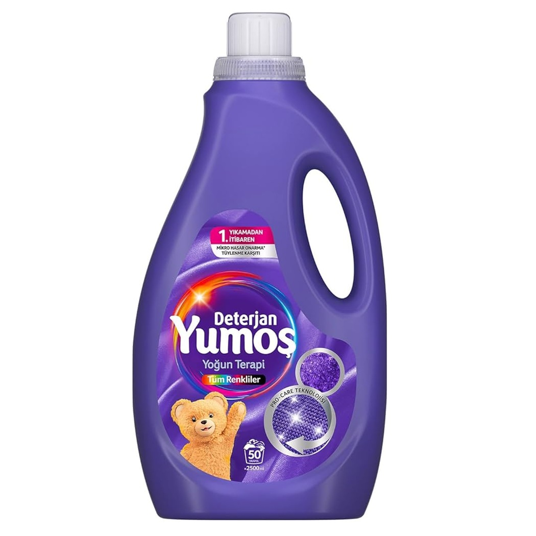 مایع لباسشویی یوموش Yumoş حجم 2500 میل اورجینال شوینده قوی برای لباسهای رنگی، حفظ شفافیت رنگ و نرمکنندگی