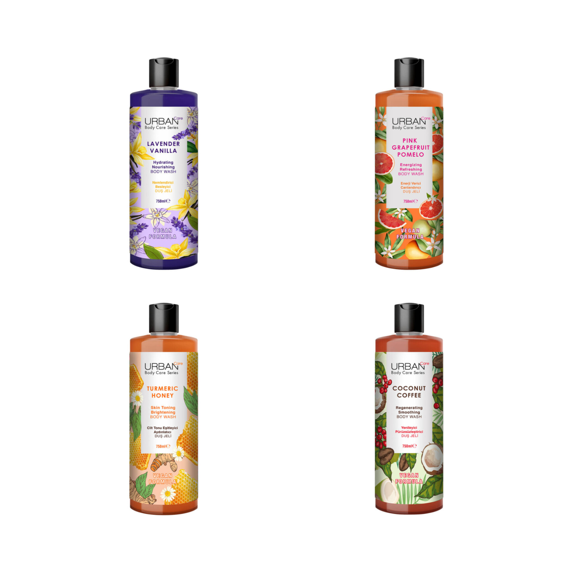 شامپو بدن اوربان کر مدل Body Care Series حجم 750 میل شوینده و نرمکننده پوست در رایحههای متنوع – وگان و فاقد پارابن