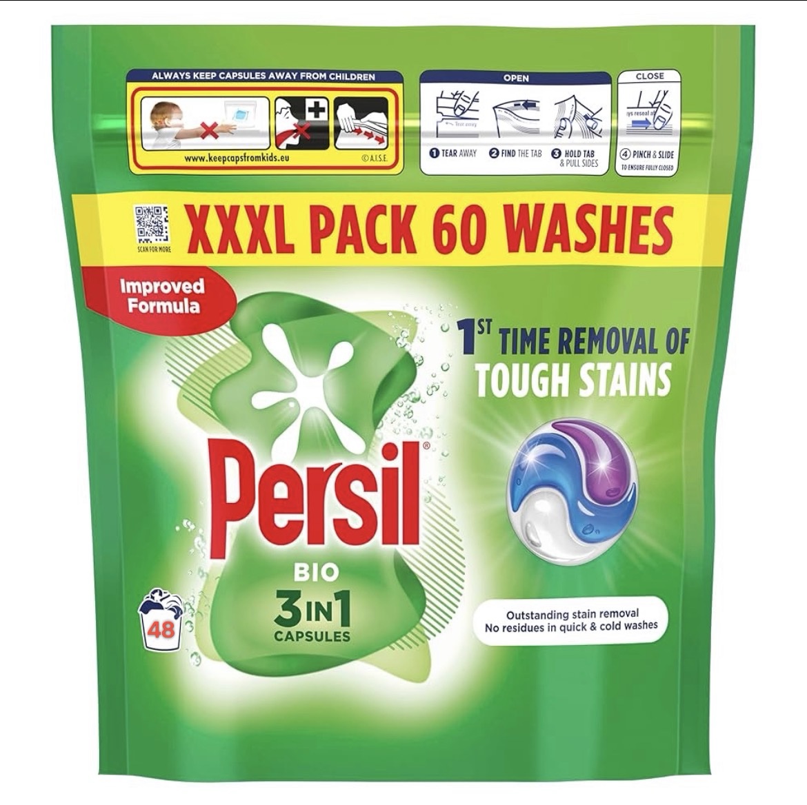قرص ماشین لباسشویی پرسیل مدل Persil 3 In 1 Capsules Bio بسته 48 عددی