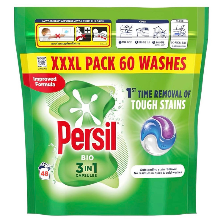 قرص ماشین لباسشویی پرسیل مدل Persil 3 In 1 Capsules Bio بسته 48 عددی