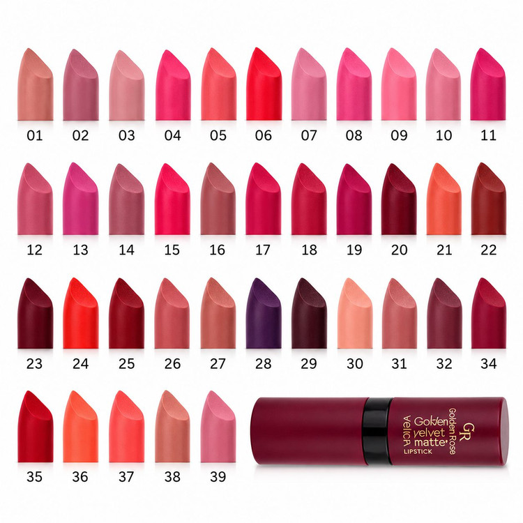 رژ لب مات مخملی ولوت گلدن رز مدل Velvet Matte رنگ قوی، ماندگاری بالا و متنوع