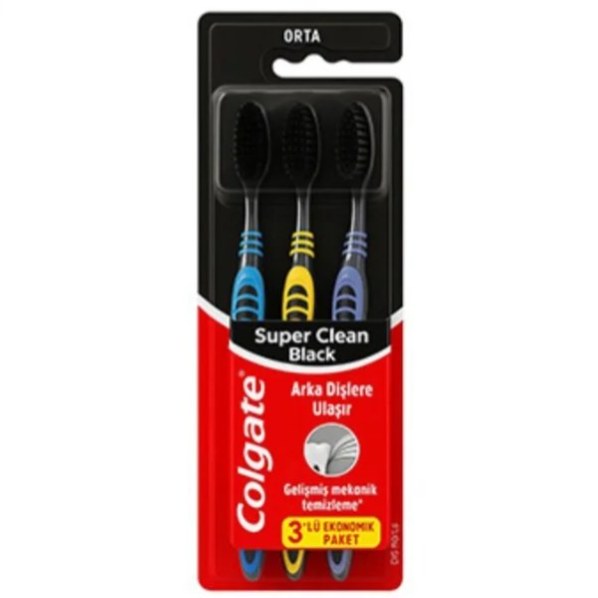 مسواک کلگیت مدیوم مدل Super Clean Black بسته 3 عددی