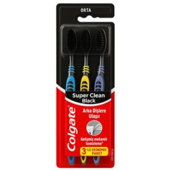 مسواک کلگیت مدیوم مدل Super Clean Black بسته 3 عددی