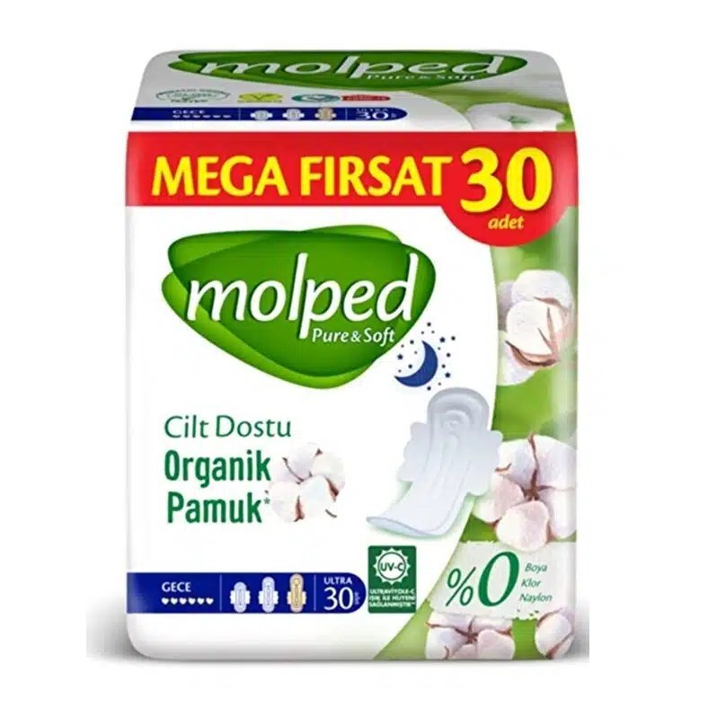 نوار بهداشتی مولپد Molped مدل Pure And Soft شبانه بسته 30 عددی