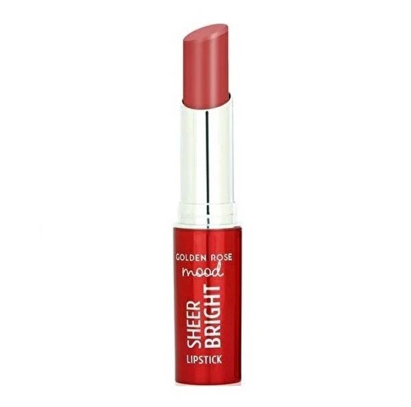 رژ لب جامد براق گلدن رز Golden Rose مدل Sheer Bright رنگ Peach Bliss شماره 102