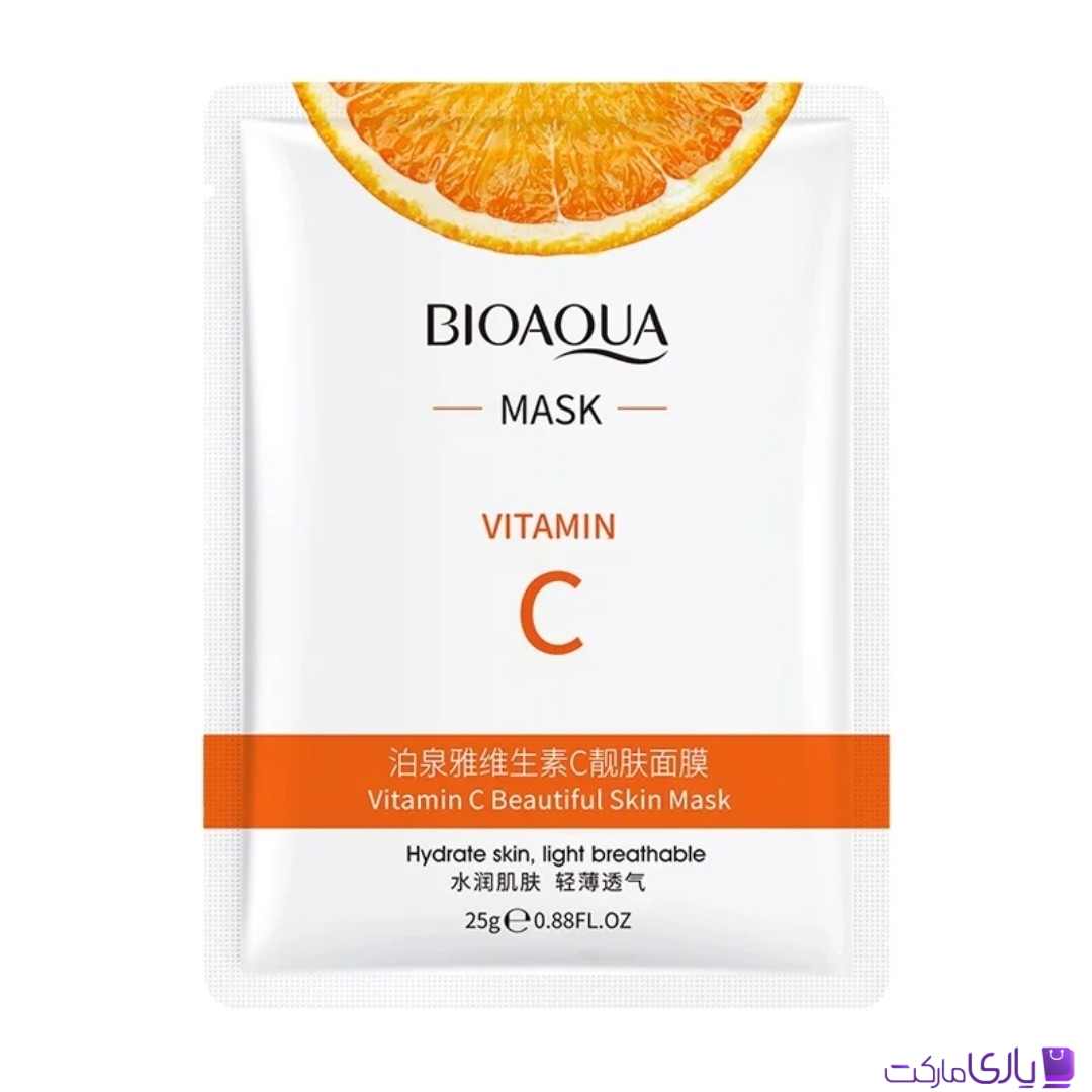 ماسک ورقه ای صورت بیوآکوا روشنکننده و آبرسان مدل ویتامین C حجم 25 میل